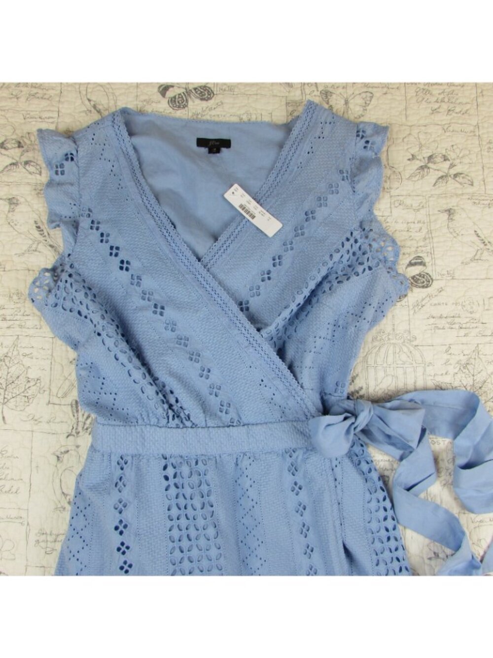 NEW J. Crew Blue All over Eyelet Wrap Midi Dress Flutter Slv lined womens sz 18 - Picture 8 of 16